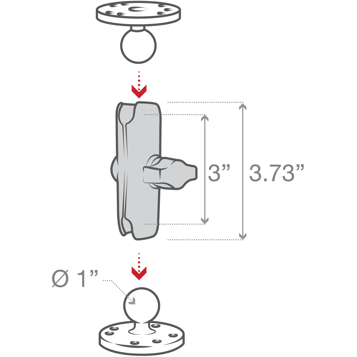 RAM Double Socket Arm - B Size Medium (Overall Length: 3.69")