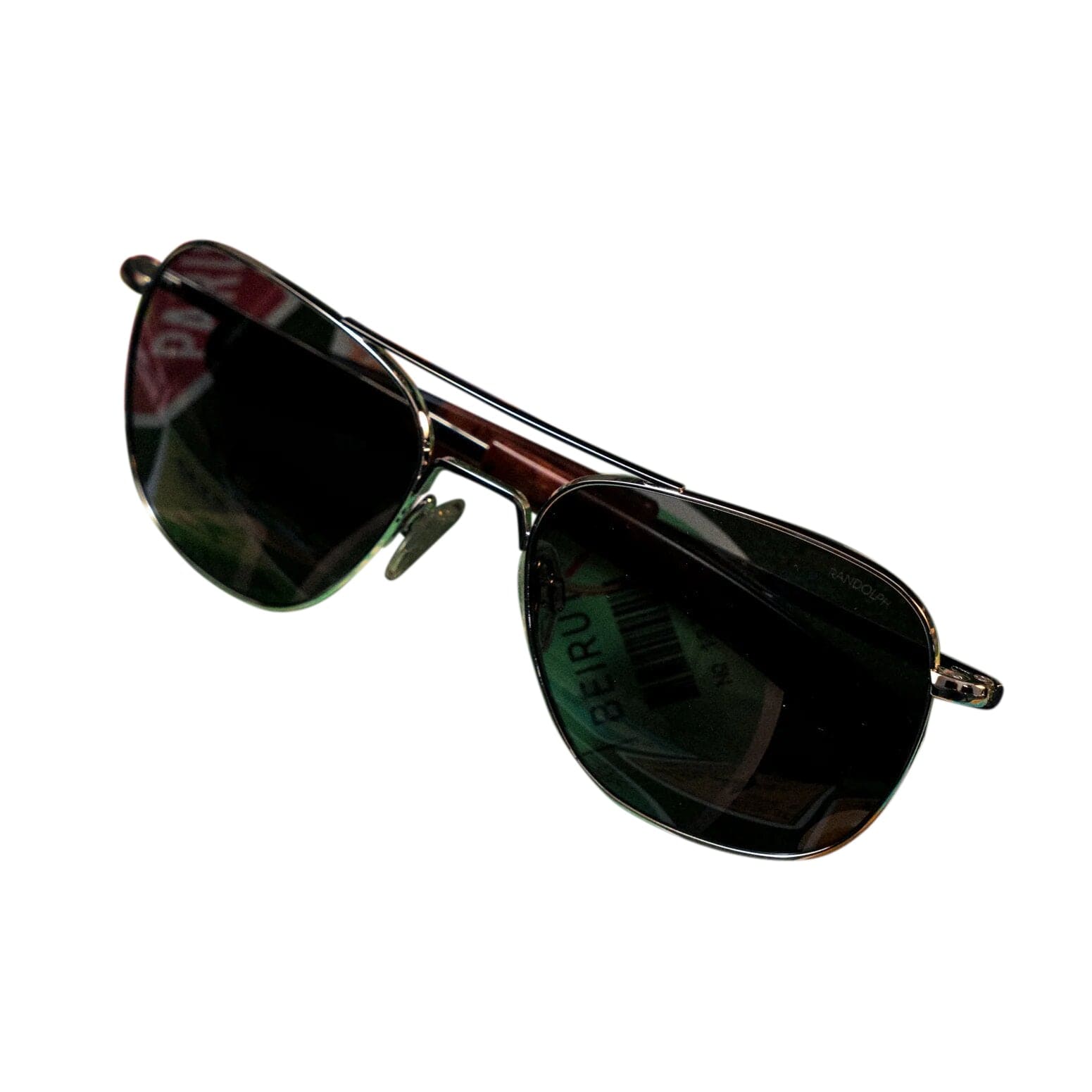 Randolph Aviator 23K White Gold E.P. Bayonet Gloss Black / Cabin Oak Skyforce Nylon Non-Polarized American Gray