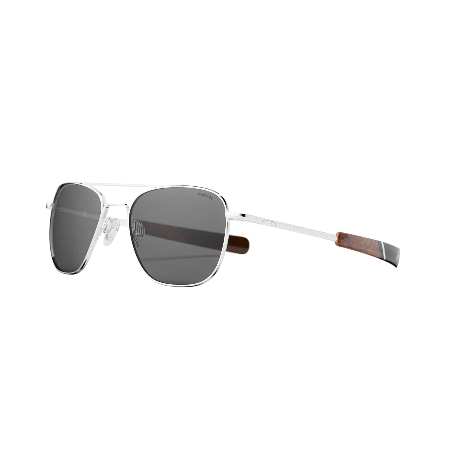 Randolph Aviator 23K White Gold E.P. Bayonet Gloss Black / Cabin Oak Skyforce Nylon Non-Polarized American Gray