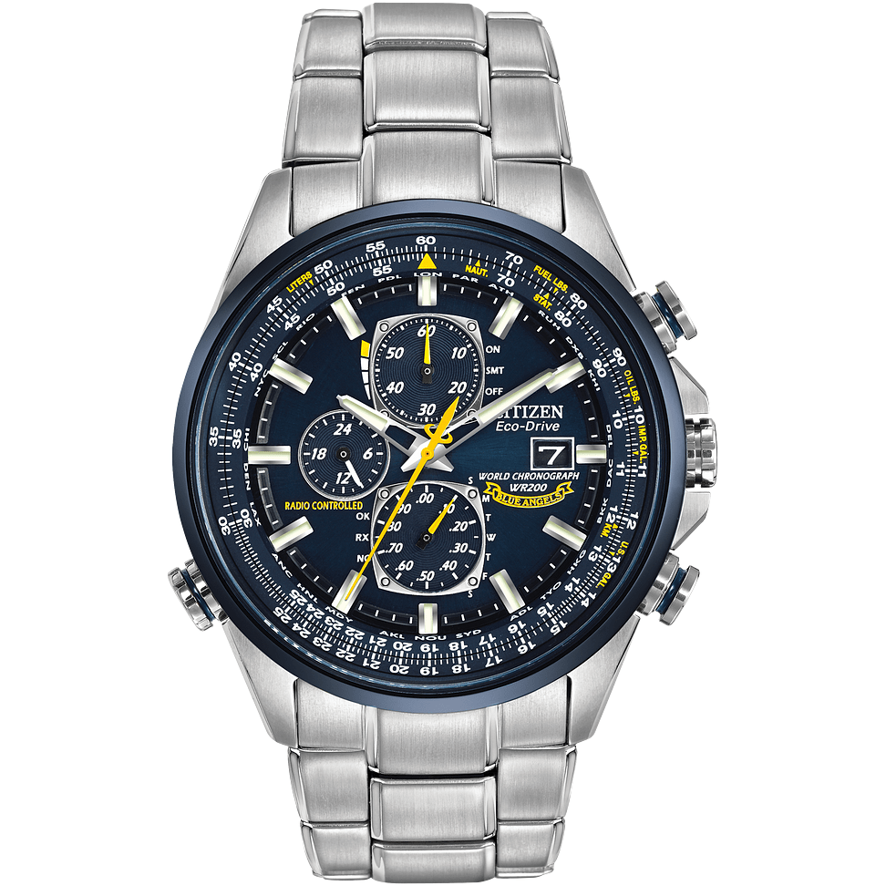 Citizen Eco-Drive Blue Angels Edition World Time Chronograph SS Blue Ion Plating Watch AT8020-54L