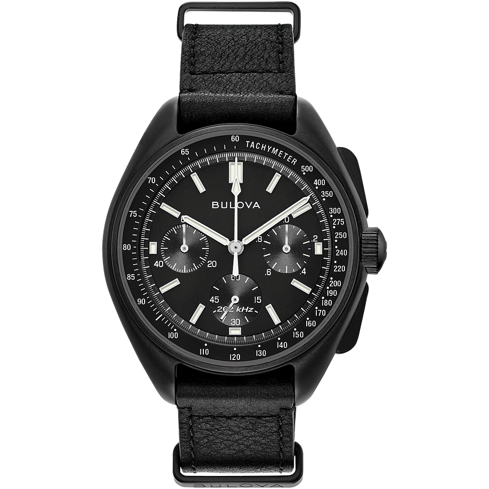 Bulova Lunar Pilot Archive Chronograph Quartz Black Dial Black Strap Watch 98A186