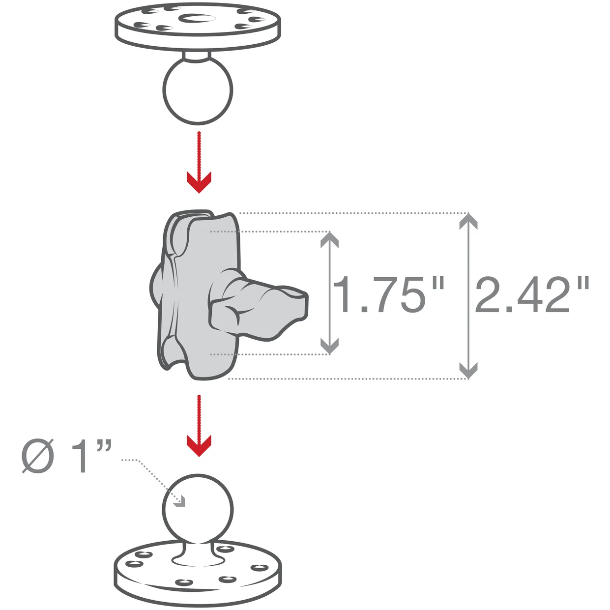 RAM Double Socket Arm - B Size Short RAM-B-201U-A