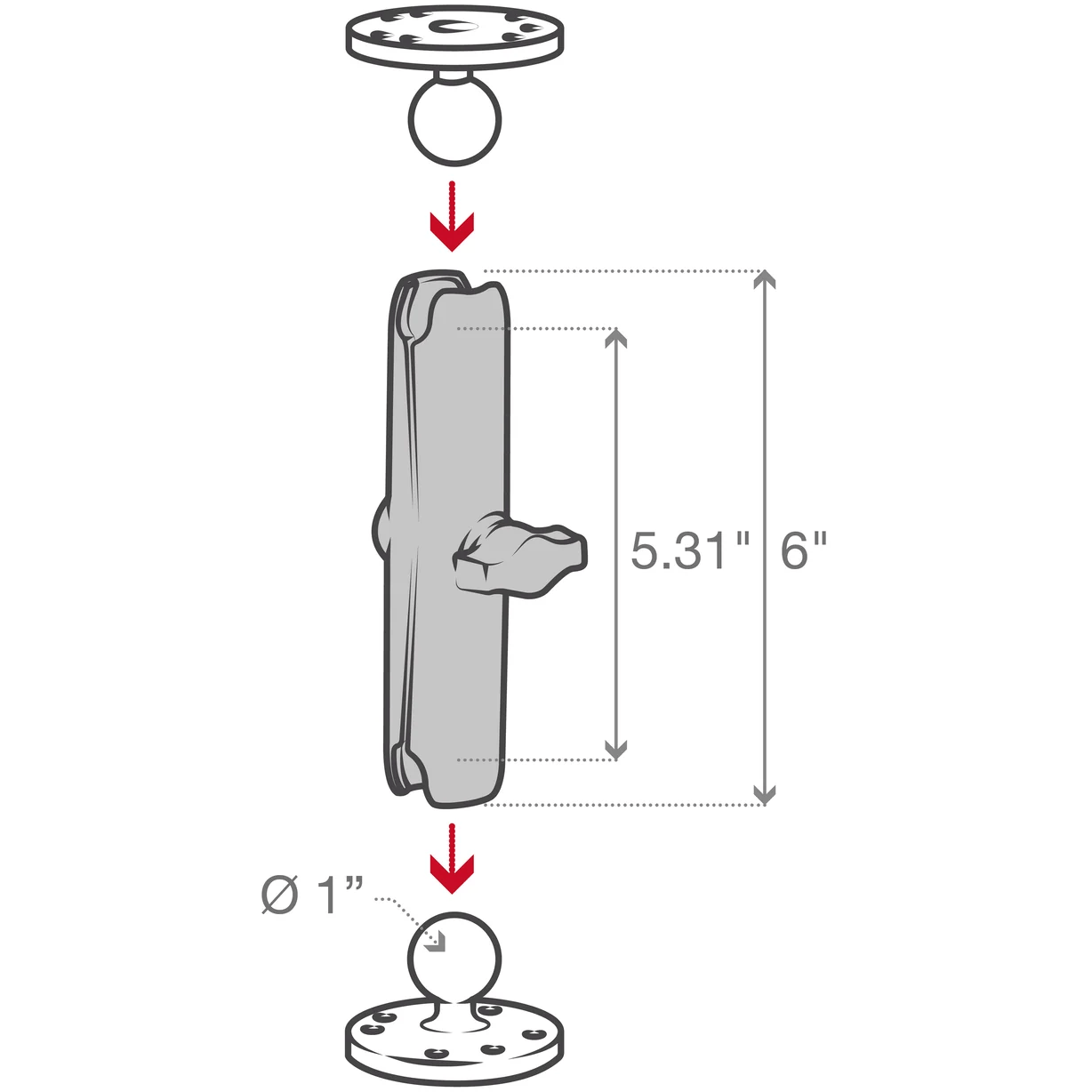 RAM Double Socket Arm - B Size Long RAM-B-201U-C