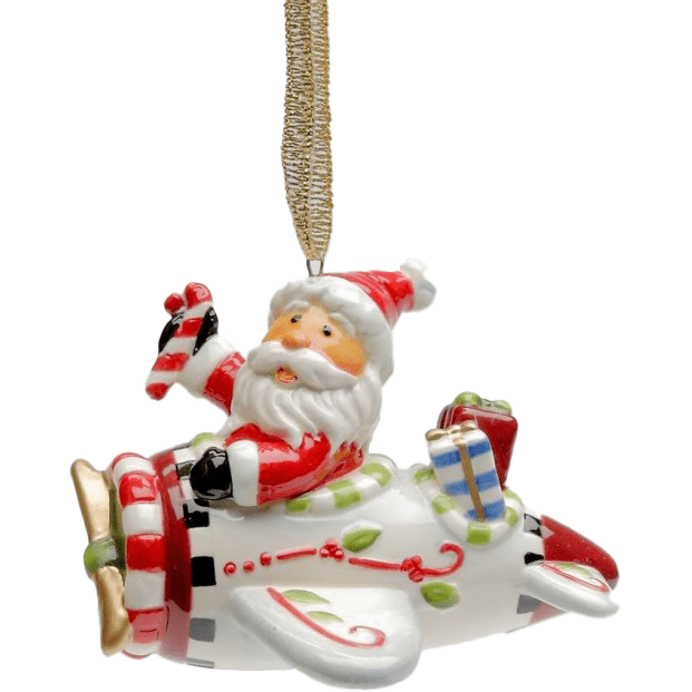 Cosmos Gifts I Believe: Santa With Airplane Ornament