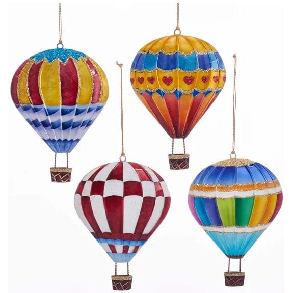 Kurt Adler 5" Tin Hot Air Balloon Ornaments (4 Piece Set)