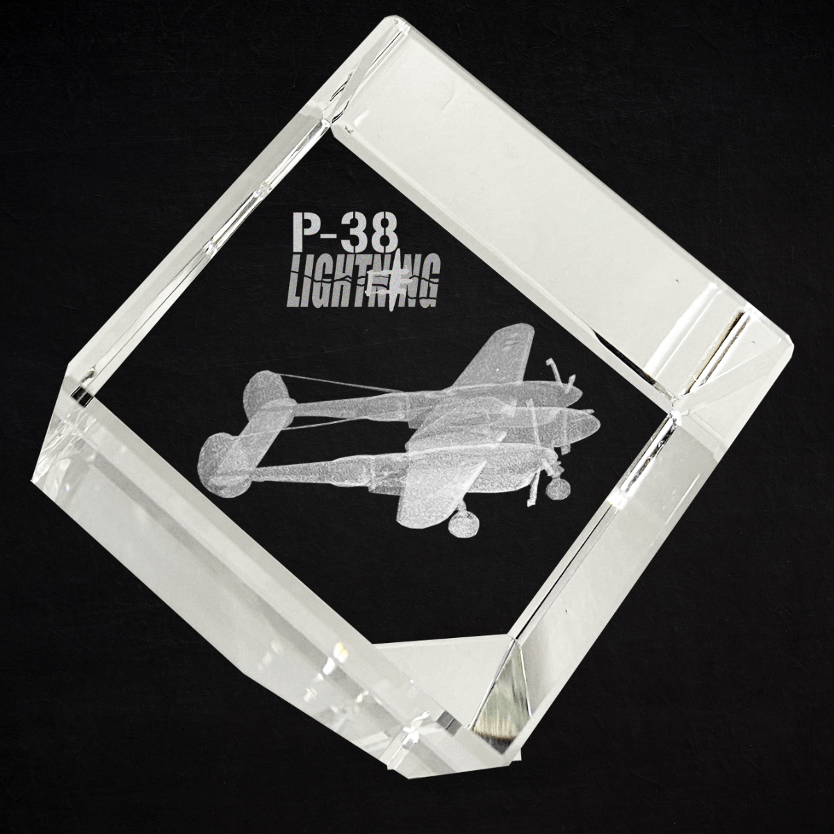 Etched Memory P-38 Lightning 3D Diamond Cube