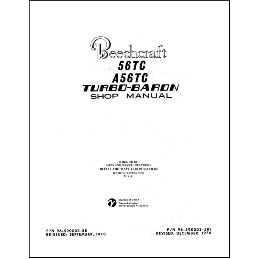 Essco Aircraft Aircraft Manual Beech 56TC,A56TC Maintenance Manual (96-590003-5B-CO)