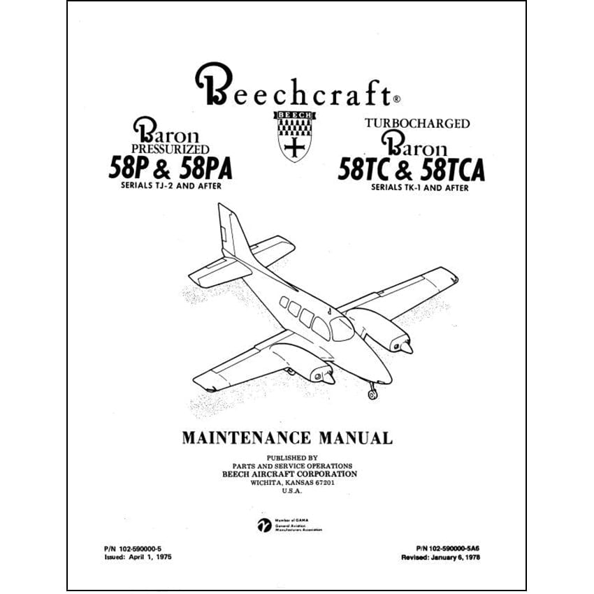 Essco Aircraft Aircraft Manual Beech 58P,PA & 58TC,TCA Baron Maintenance Manual (102-590000-5)