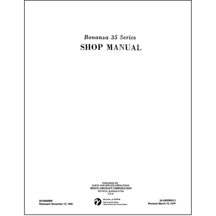 Essco Aircraft Aircraft Manual Beech Bonanza 35 Series Maintenance Manual (35-590096B)