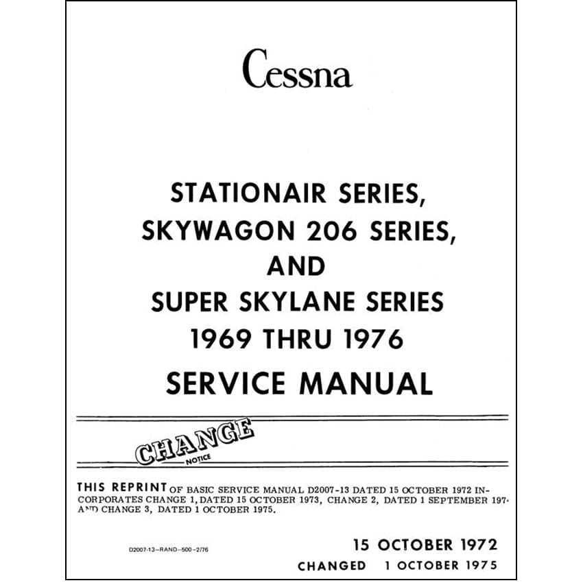 Essco Aircraft Aircraft Manual Cessna 206 Skywagon & SuperSkylane 1969-76 Maintenance Manual (D2007-13)