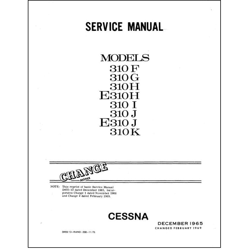 Essco Aircraft Aircraft Manual Cessna 310F,G,H,I,J,K 1961-66 Maintenance Manual (D455-13)