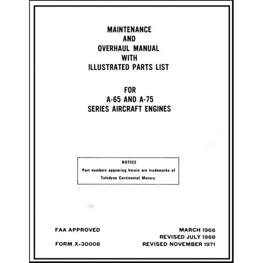 Essco Aircraft Aircraft Manual Continental A-65,75 Series Aircraft Engines Overhaul Manual & Parts Catalog 1977 (X30008)