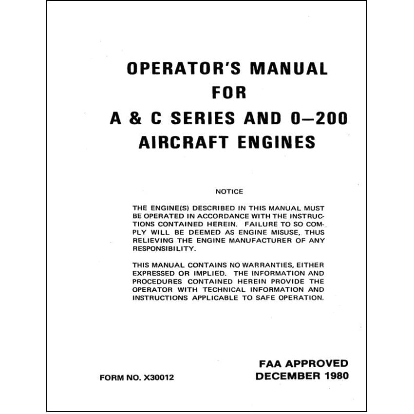 Essco Aircraft Aircraft Manual Continental A & C Series & O-200 1980 Operator's Manual (X30012)