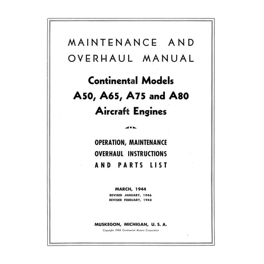 Essco Aircraft Aircraft Manual Continental A50, A65, A75, A80 Maintenance & Overhaul (COA50-OP-C)