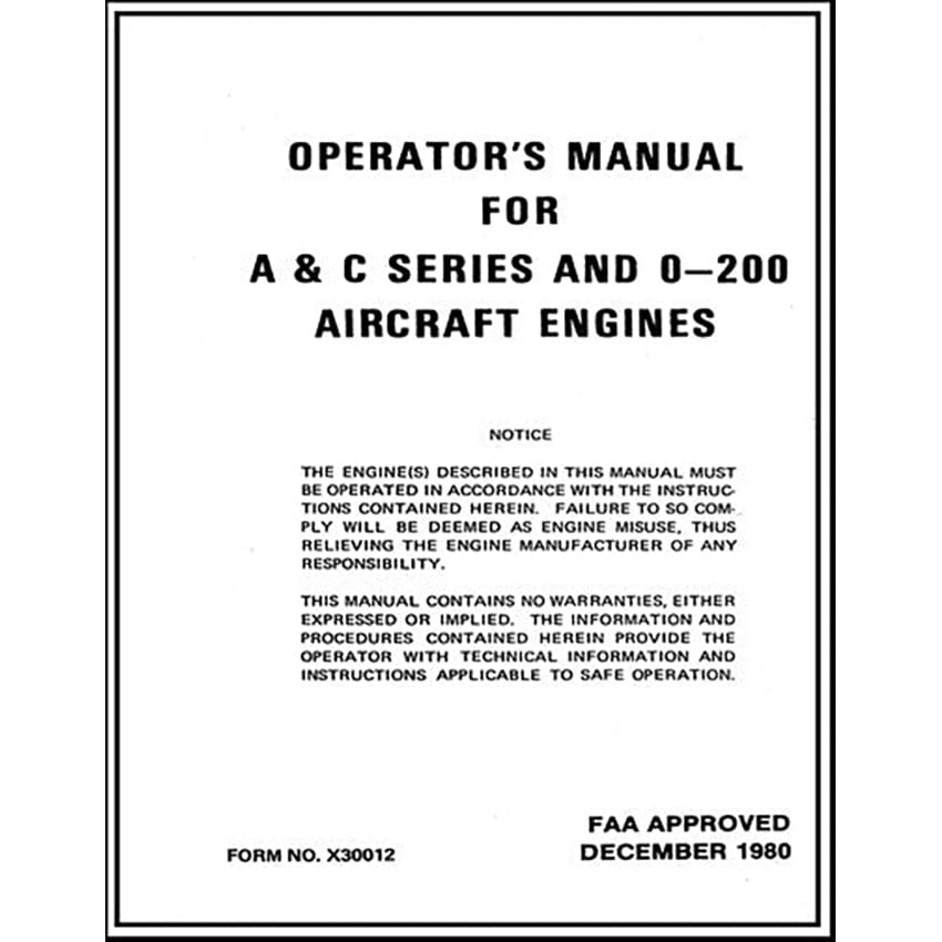 Essco Aircraft Aircraft Manual Continental C-75, C-85, C-90 & O-200 Operator's Manual (X30012)