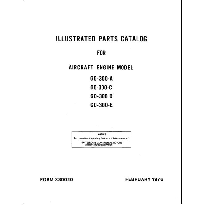 Essco Aircraft Aircraft Manual Continental GO-300 Series Parts Catalog (X-30020)