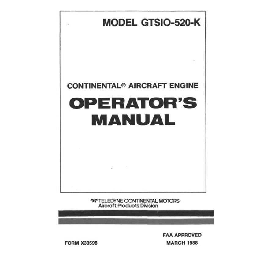 Essco Aircraft Aircraft Manual Continental GTSIO-520-K Series 1988 Operators Manual (X30598)