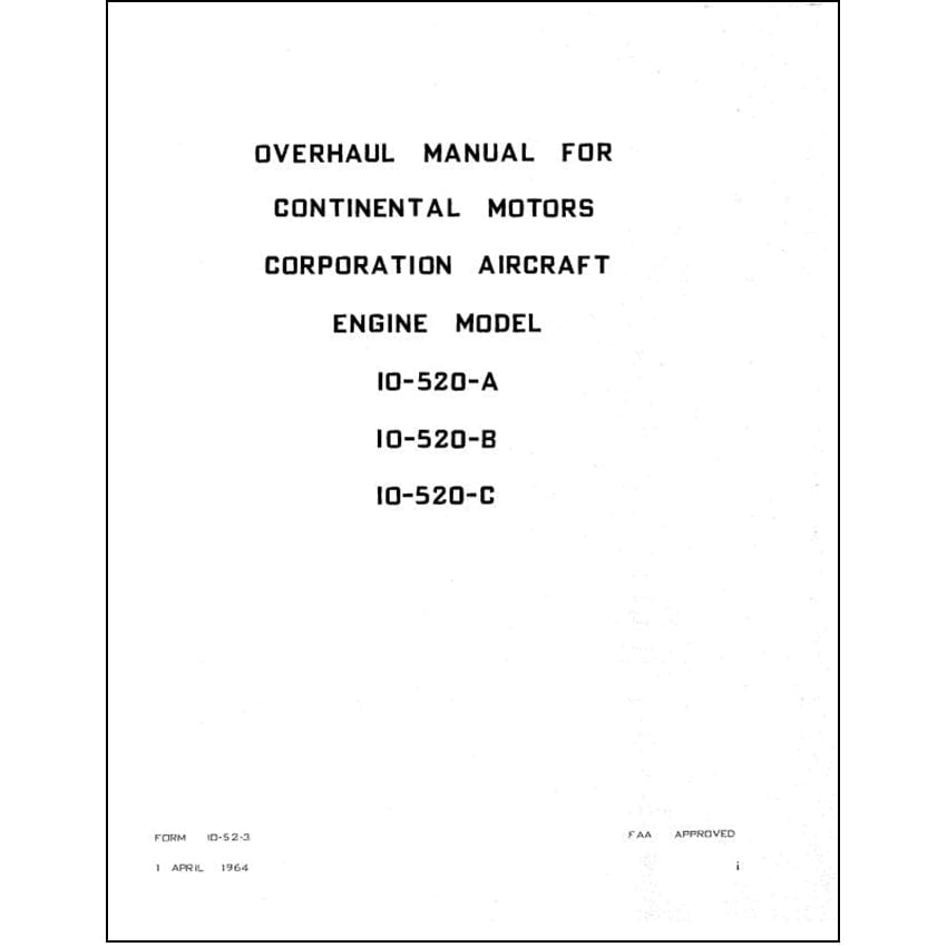 Essco Aircraft Aircraft Manual Continental IO-520-A, B, C 1964 Overhaul Manual (10-52-3)