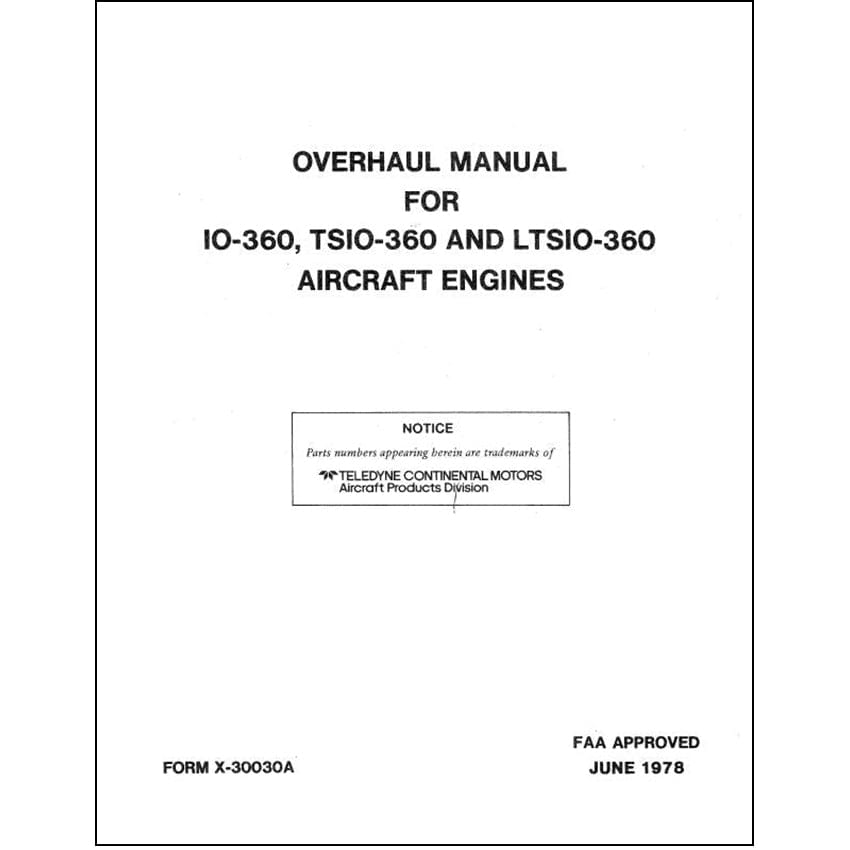 Essco Aircraft Aircraft Manual Continental IO,TSIO,LTSIO-360Series 1982 Overhaul Manual (X-30030A)