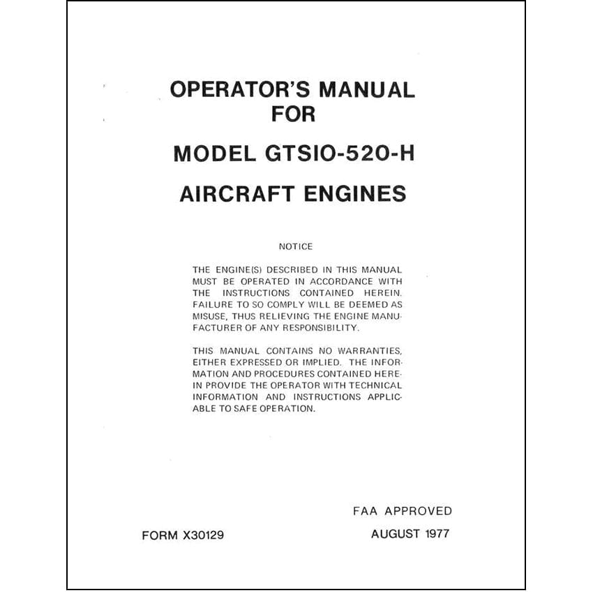 Essco Aircraft Aircraft Manual Continental Model GTSIO-520-H Operator's Manual 1977 (X30129)