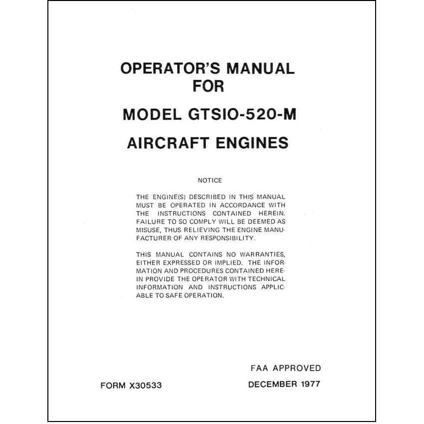 Essco Aircraft Aircraft Manual Continental Model GTSIO-520-M Operator's Manual 1977 (X30533)