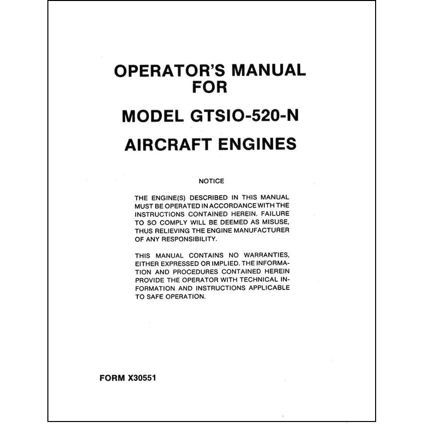 Essco Aircraft Aircraft Manual Continental Model GTSIO-520-N Operator's Manual 1980 (X30551)