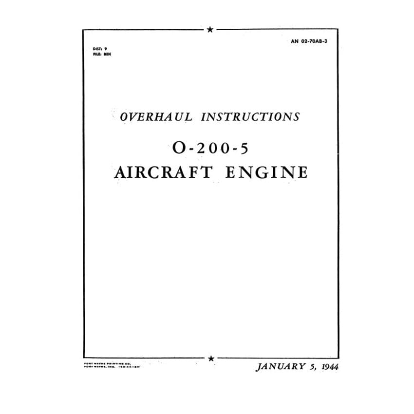 Essco Aircraft Aircraft Manual Continental O-200-5 Series Overhaul Instructions (COO2005-44-OH-C)