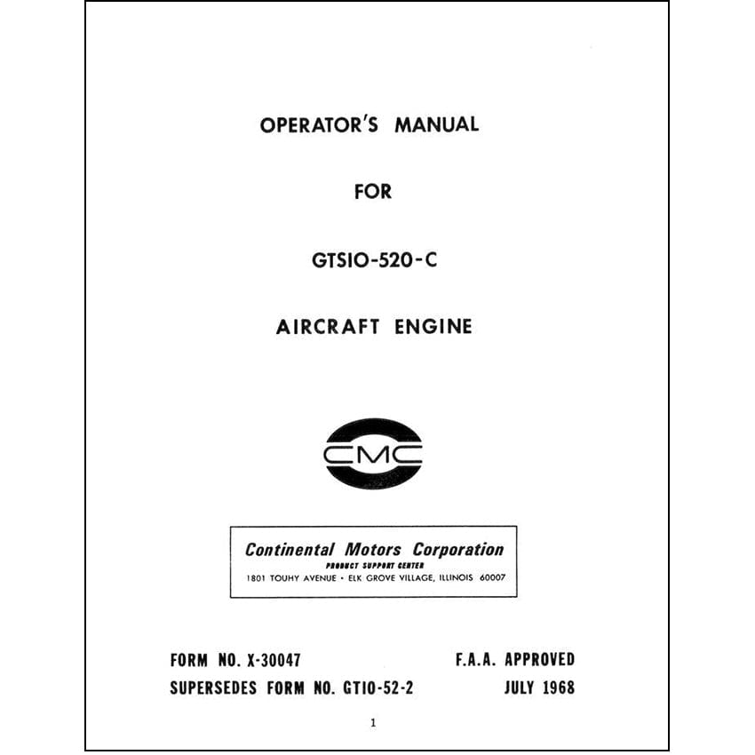 Essco Aircraft Aircraft Manual Continental Series GTSIO-520-C Operator's Manual 1968 (X-30047)