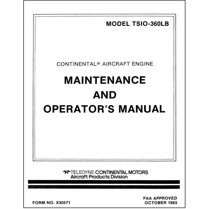 Essco Aircraft Aircraft Manual Continental TSIO-360LB 1983 Maintenance & Operator's (X30571)