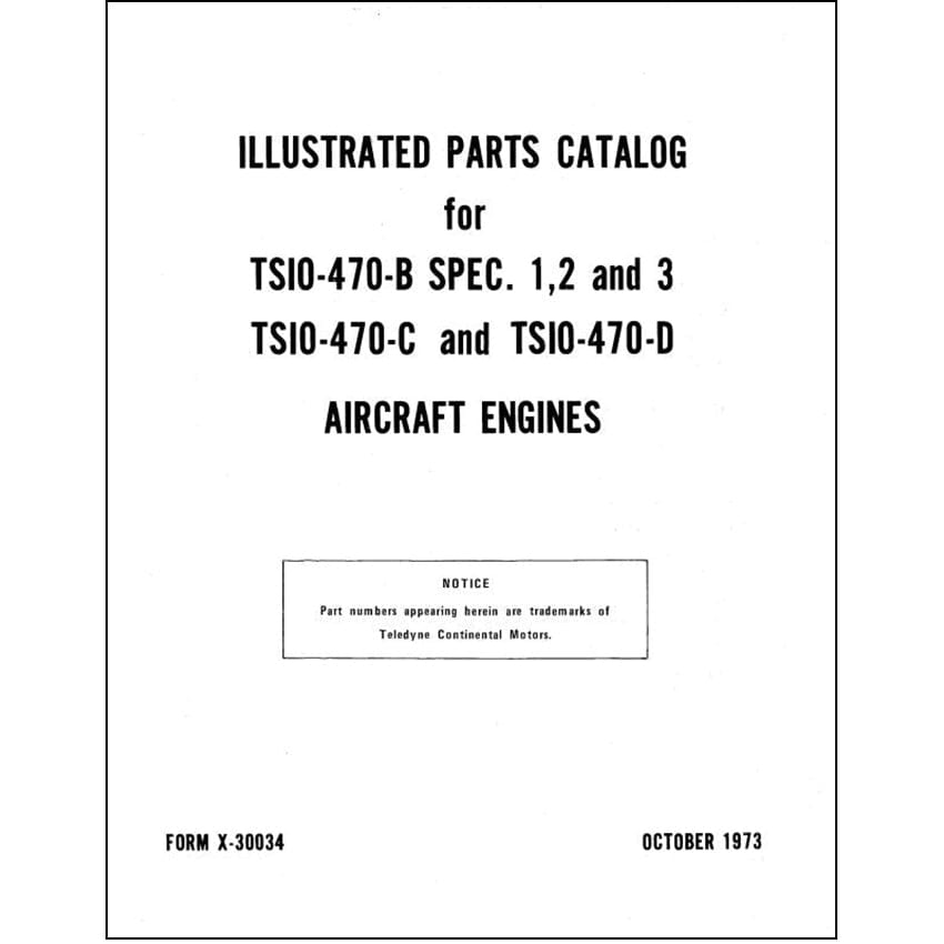 Essco Aircraft Aircraft Manual Continental TSIO-470 Series 1973 Service Parts Catalog (X30034A)