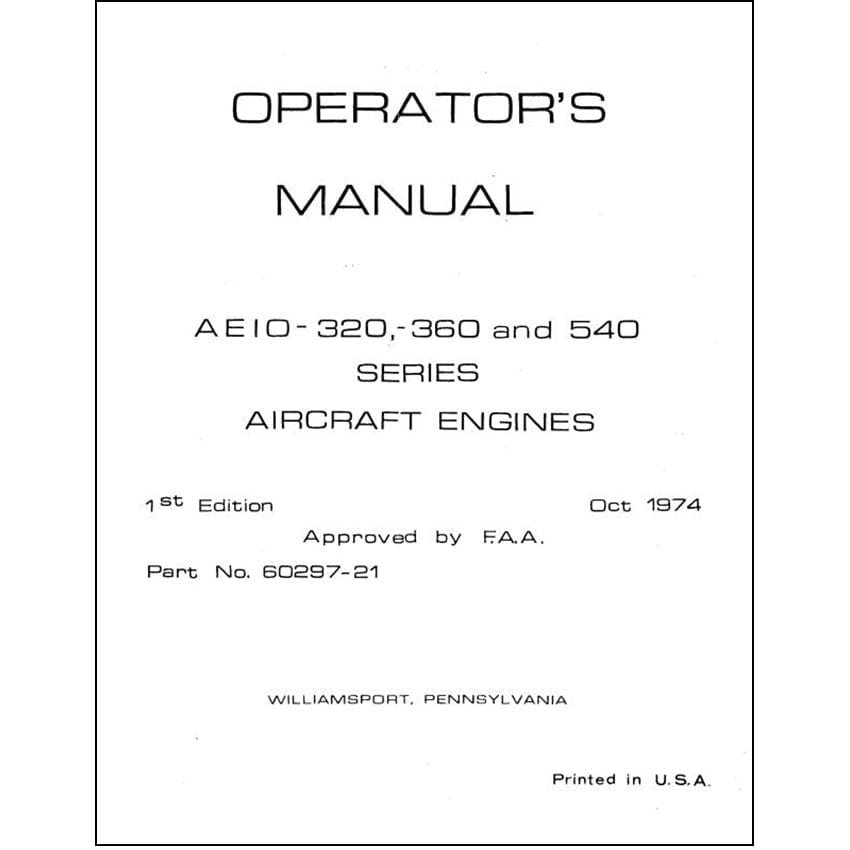 Essco Aircraft Aircraft Manual Lycoming AEIO-320, -360 & -540 Series Operator's Manual (60297-21-8)