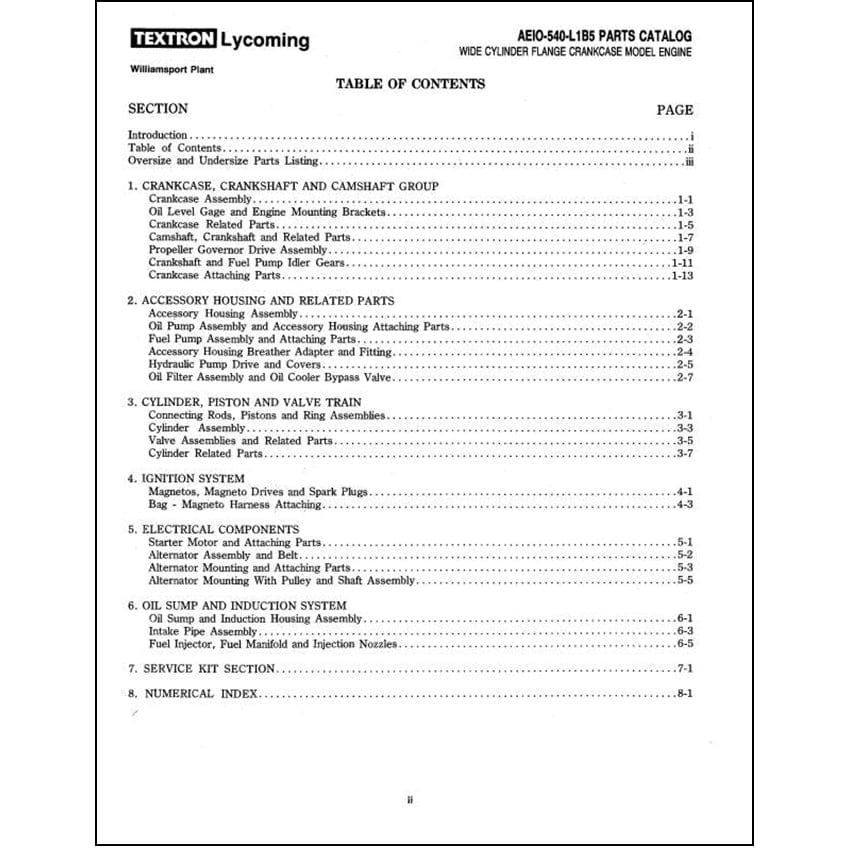 Essco Aircraft Aircraft Manual Lycoming AEIO-540-L1B5 1989 Parts Catalog PC-615-9 (PC-615-9)