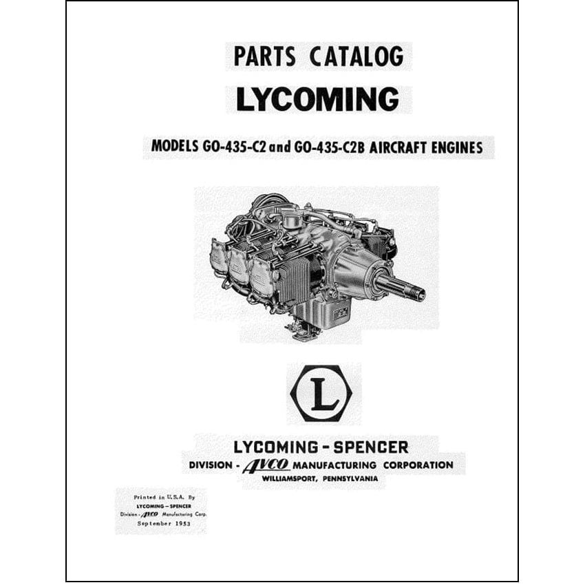 Essco Aircraft Aircraft Manual Lycoming GO-435-C2 and GO-435-C2B 1953 Parts Catalog (LYGO435-53-P-C)