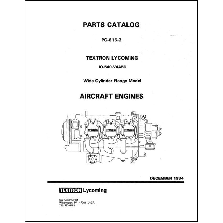 Essco Aircraft Aircraft Manual Lycoming IO-540-V4A5D 1984 Parts Catalog PC-615-3 (PC-615-3)