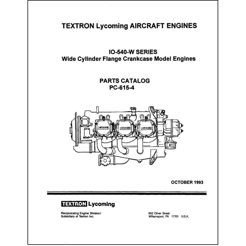 Essco Aircraft Aircraft Manual Lycoming IO-540-W Series 1993 Parts Catalog PC-615-4 (PC-615-4)