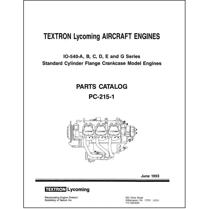 Essco Aircraft Aircraft Manual Lycoming IO-540A,B,C,D,E,G Parts Catalog PC-215-1 (PC-215-1)