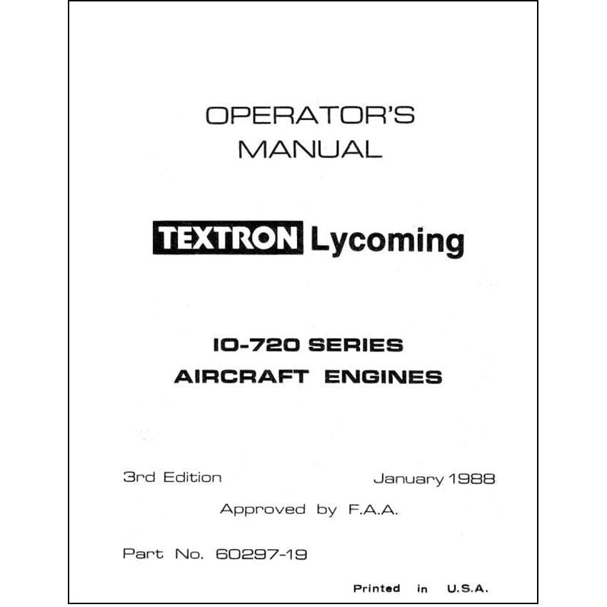 Essco Aircraft Aircraft Manual Lycoming IO-720 Series, 1988 Operator's Manual (60297-19)