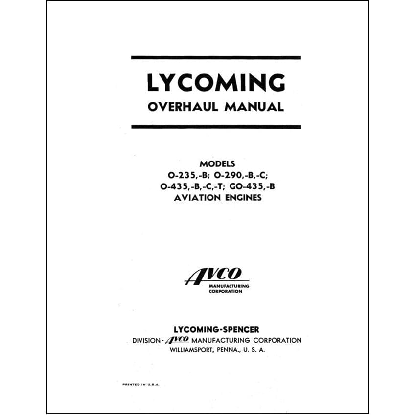 Essco Aircraft Aircraft Manual Lycoming O-235,B,O-290,B,C,O-435,B,C,T Overhaul (60295)