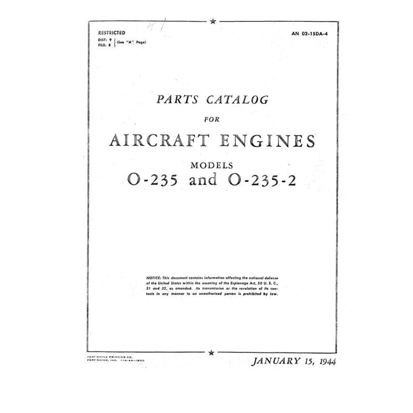 Essco Aircraft Aircraft Manual Lycoming O-235, O-235-2 1944 Parts Catalog (02-15DA-4)