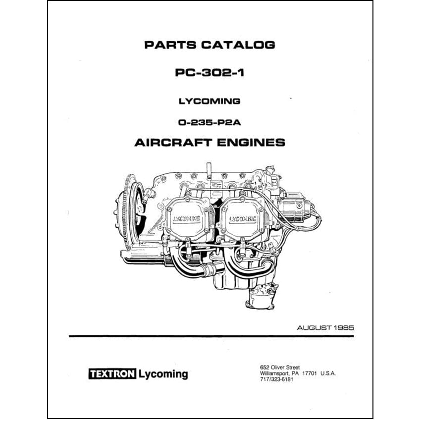 Essco Aircraft Aircraft Manual Lycoming O-235-P2A 1985 Parts Catalog PC-302-1 (PC-302-1)