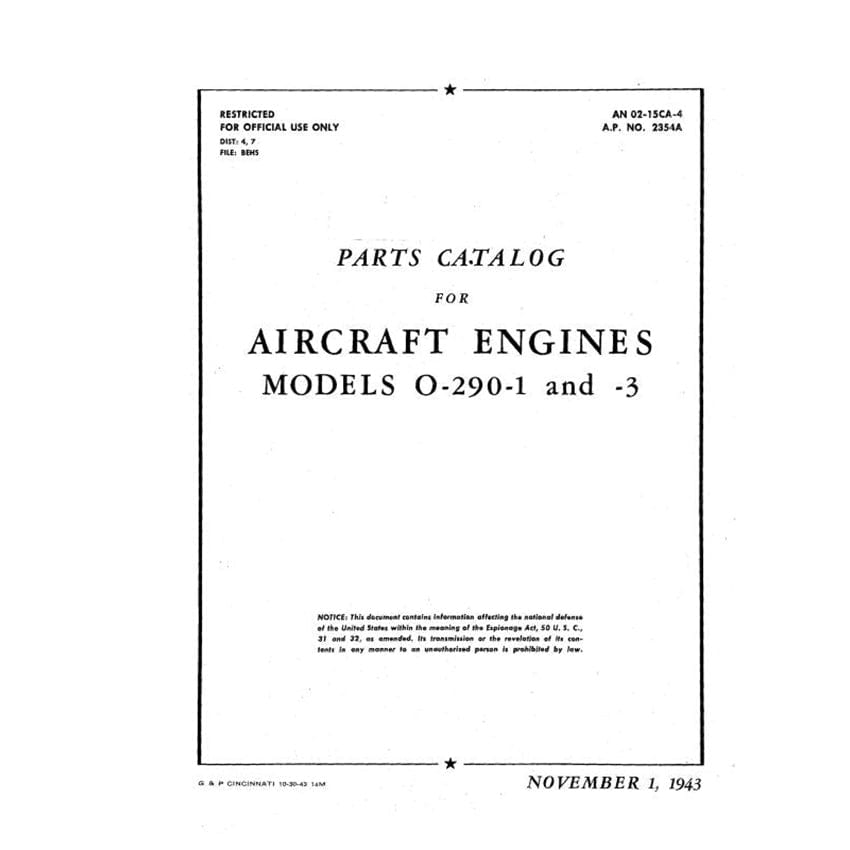 Essco Aircraft Aircraft Manual Lycoming O-290-1, & -3 Illustrated Parts (01-15CA-4)