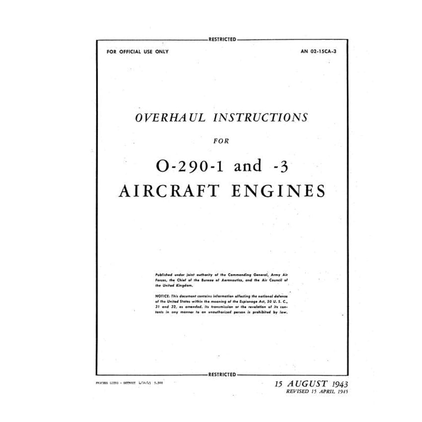 Essco Aircraft Aircraft Manual Lycoming O-290-1, & -3 Overhaul Manual (01-15CA-3)