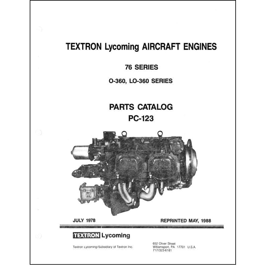 Essco Aircraft Aircraft Manual Lycoming O-360, LO-360 76 Series Parts Catalog PC-123 (PC-123)