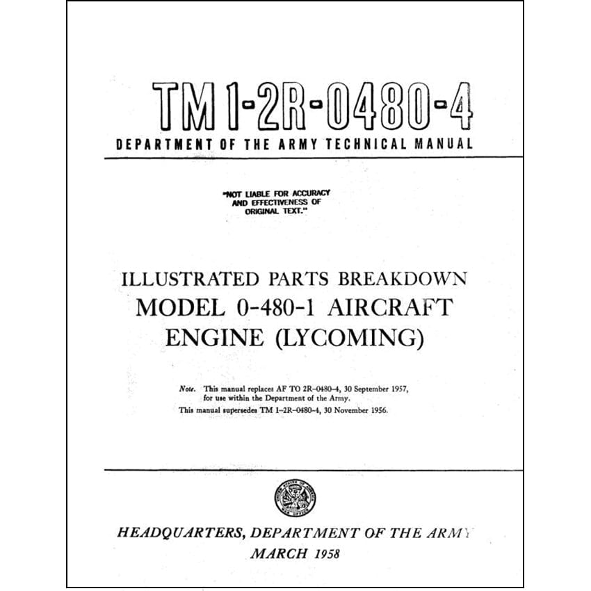 Essco Aircraft Aircraft Manual Lycoming O-480-1 Parts Catalog (1-2R-0480-4)