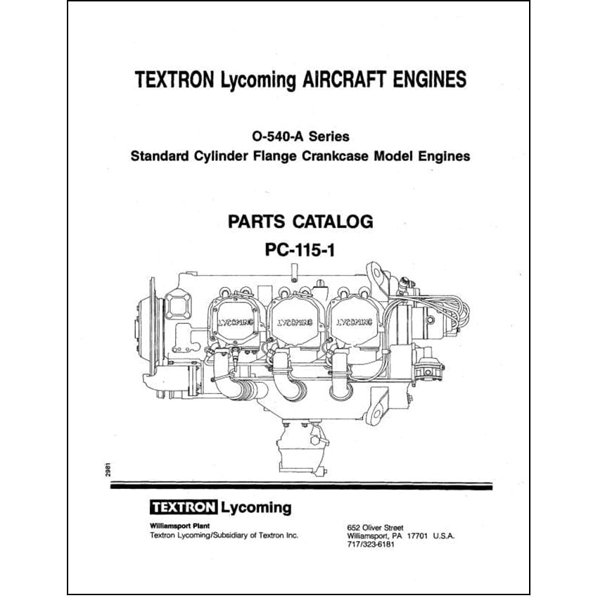 Essco Aircraft Aircraft Manual Lycoming O-540-A Series Parts Catalog PC-115-1 (PC-115-1)