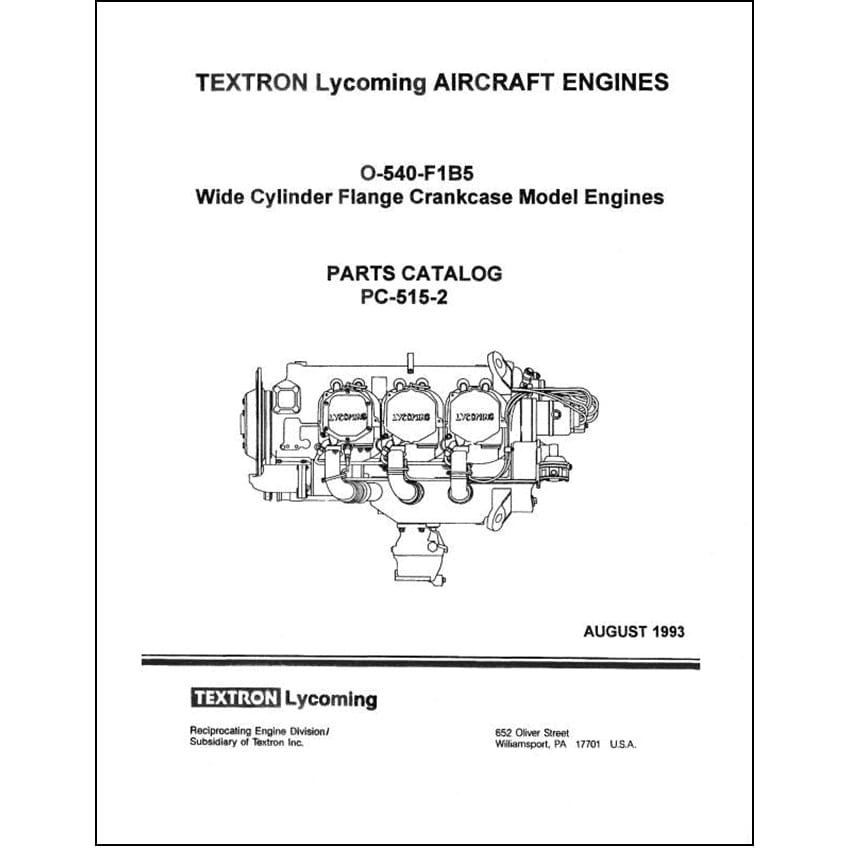 Essco Aircraft Aircraft Manual Lycoming O-540-F1B5 1993 Parts Catalog PC-515-2A (PC-515-2A)