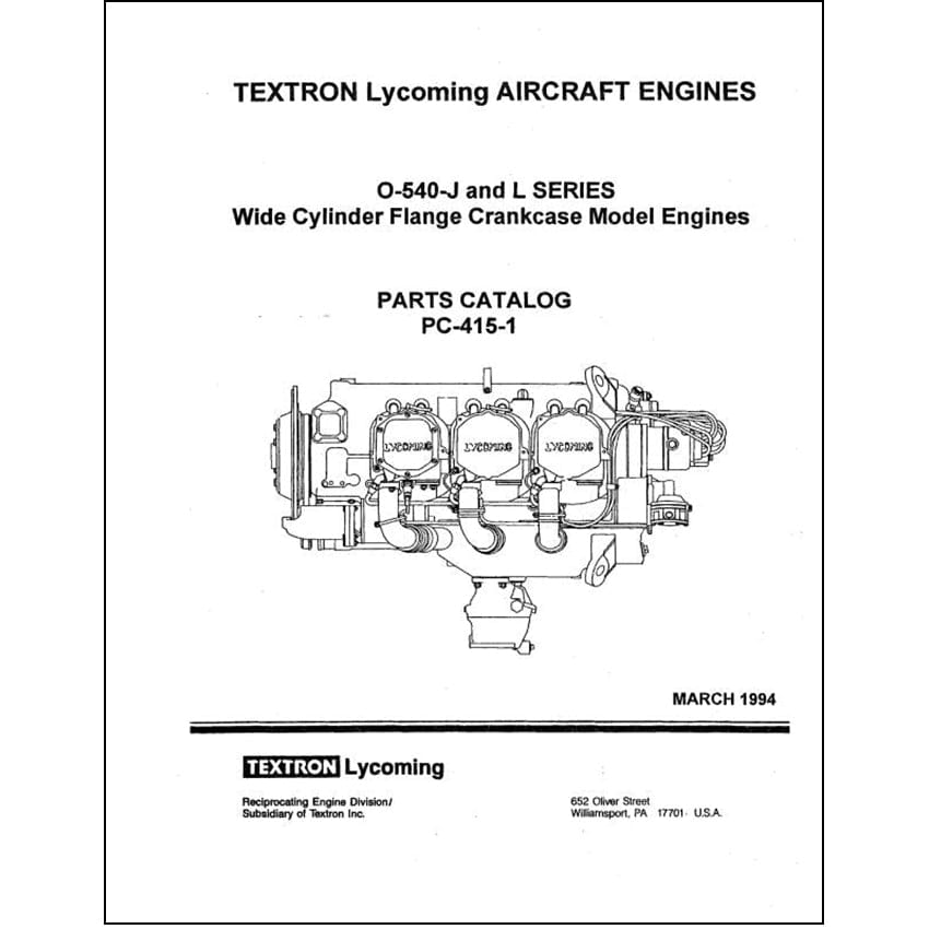 Essco Aircraft Aircraft Manual Lycoming O-540-J& L Series 1994 Parts Catalog PC-415-1 (PC-415-1)