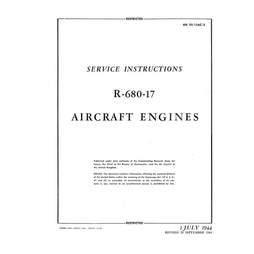 Essco Aircraft Aircraft Manual Lycoming R-680-17 Engine 1944 Maintenance Manual (AN-02-15AC-2)