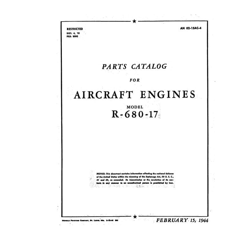 Essco Aircraft Aircraft Manual Lycoming R-680-17 Engine 1944 Parts Catalog (AN-02-15AC-4)