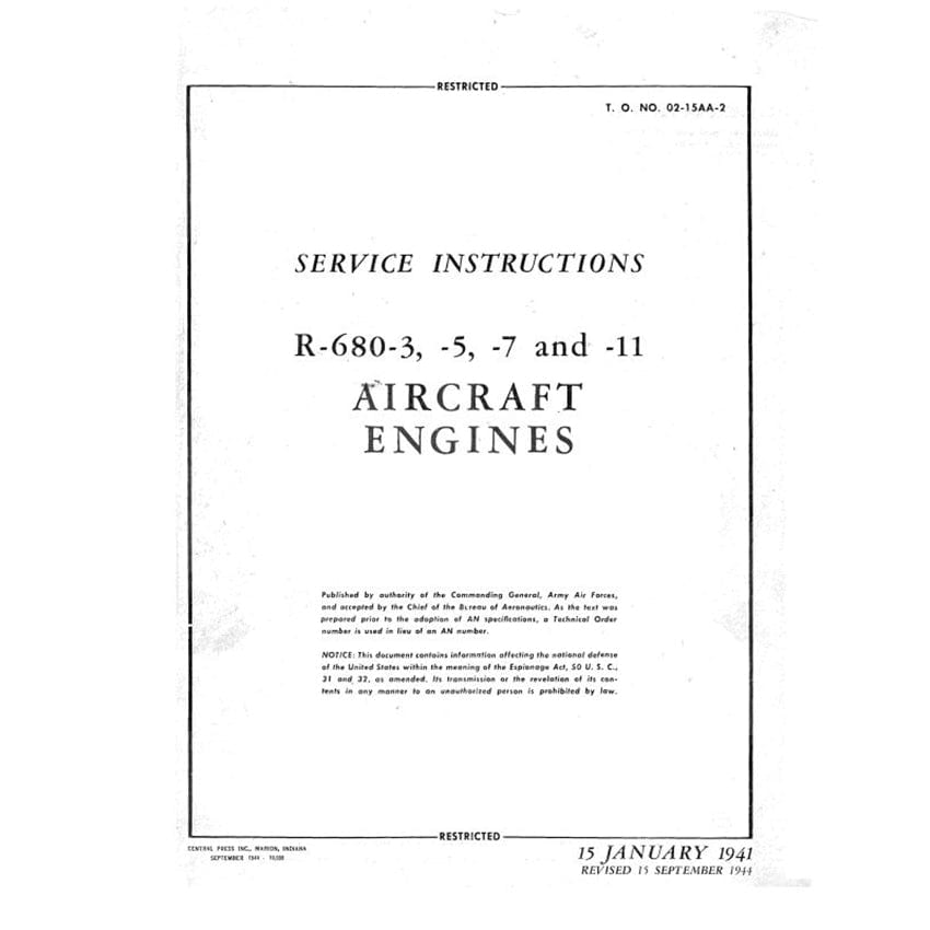 Essco Aircraft Aircraft Manual Lycoming R-680-3,-5,-7,&-11 Maintenance Manual (02-15AA-2)